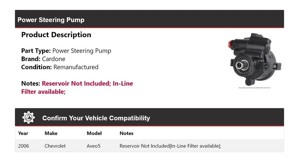 Bomba de direção hidráulica Cardone Chevrolet Aveo5 2006 - Imagem 2 de 4