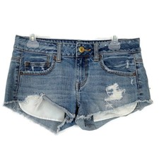 American Eagle Womens sz 4 Shorts Blue Denim Light Wash Distressed Cutoff Frayed