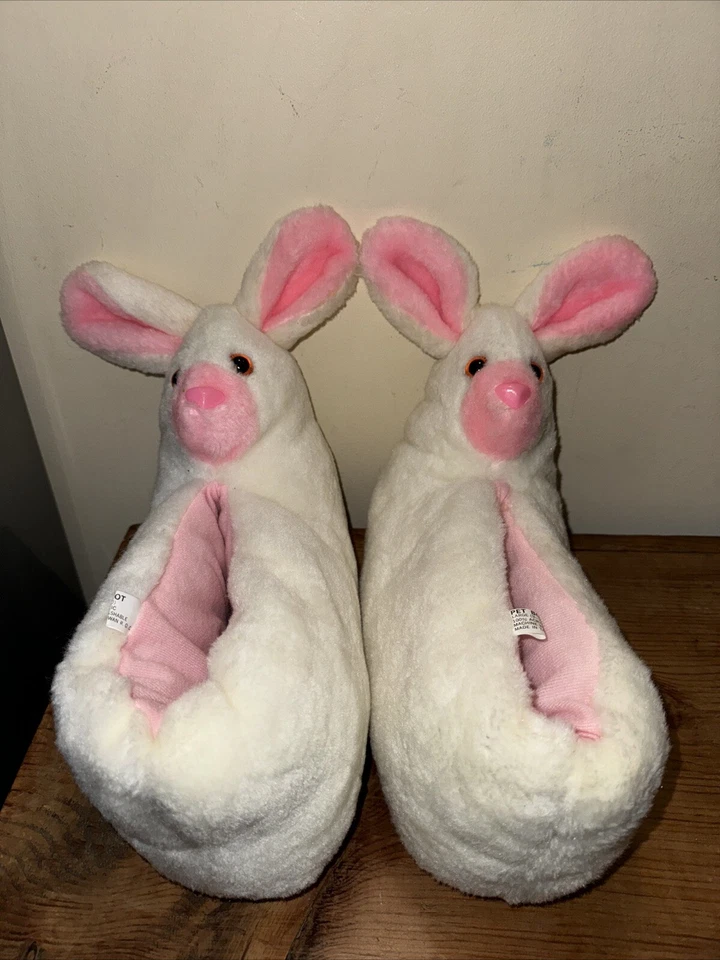 Zapatillas Bunny House 9-10 para mujer, bota para mascotas años 60, blancas rosas rellenas, difusas Foto 2 de 4