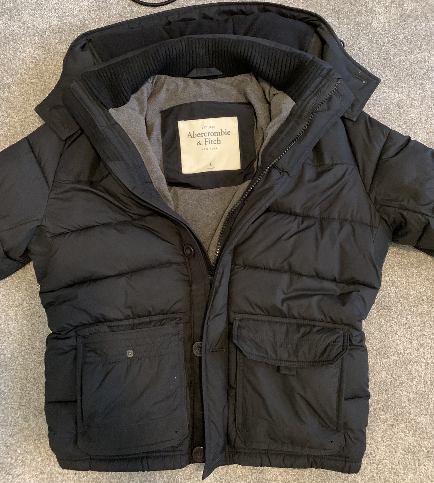 Black Hooded Puffer Jacket / Mens Size 