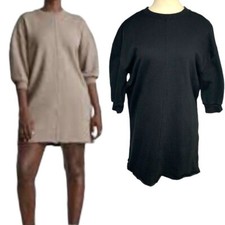 Everlane Sweater Dress Sz XS Black Jersey Organic Cotton 1/2 Sleeve Minimalist