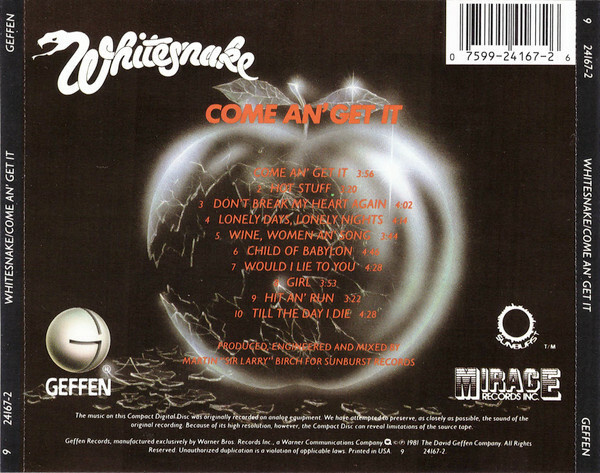 Whitesnake - Come An' Get It (CD - 1981, Geffen) Like New Ships