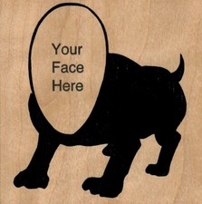 Your Face Here 3 3/4 x 3 1/2" Rubber Stamp, Dog Stamp, Dog Lover Stamp