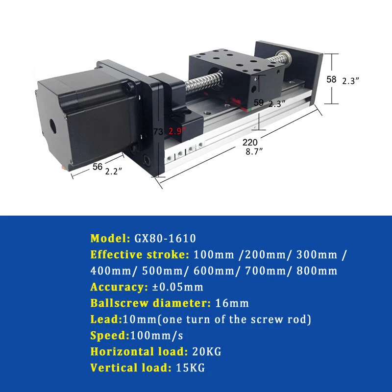 Linear Rail Motion Slide Table 24V 1610 100-800mm Ball Screw W/57 Stepper Motor - Image 2 of 4