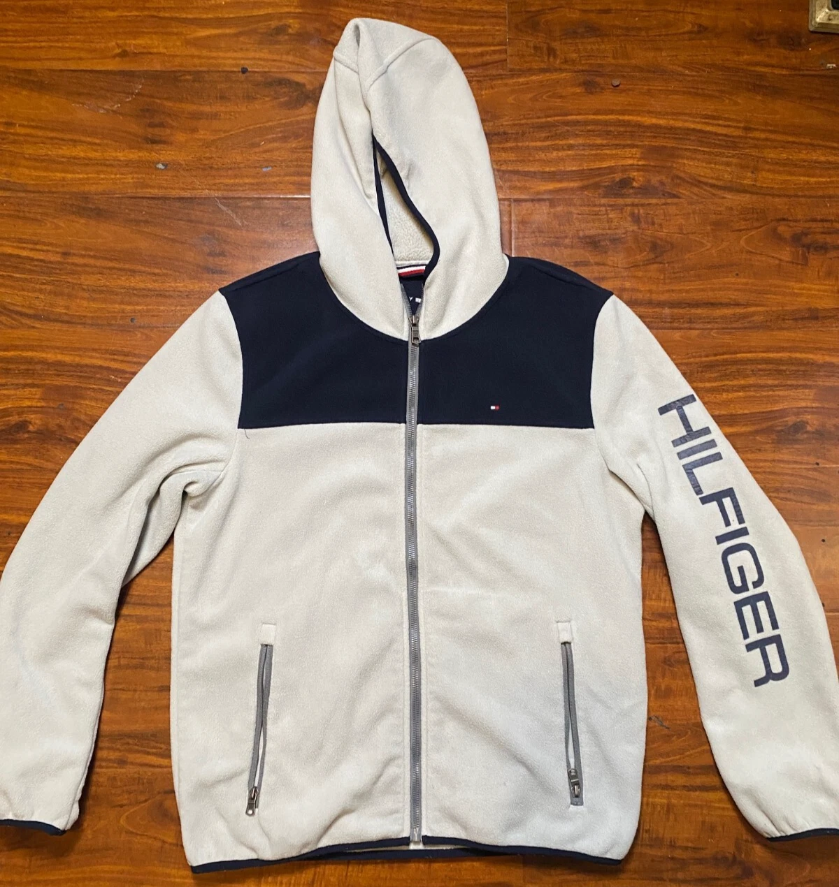OFF WHITE Tommy Hilfiger giacca uomo full zip con cappuccio manica lunga Spellout Y2K taglia M