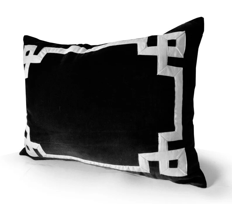 Amore Beaute Black Velvet Pillow Cover, Greek Key 20x20 in Pillow