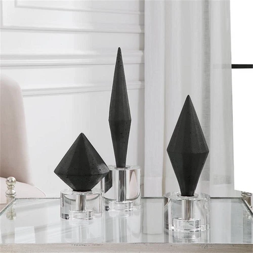 Uttermost Alize Stone and Crystal Sculptures in Elegant Black (Set of 3) - Picture 4 of 5