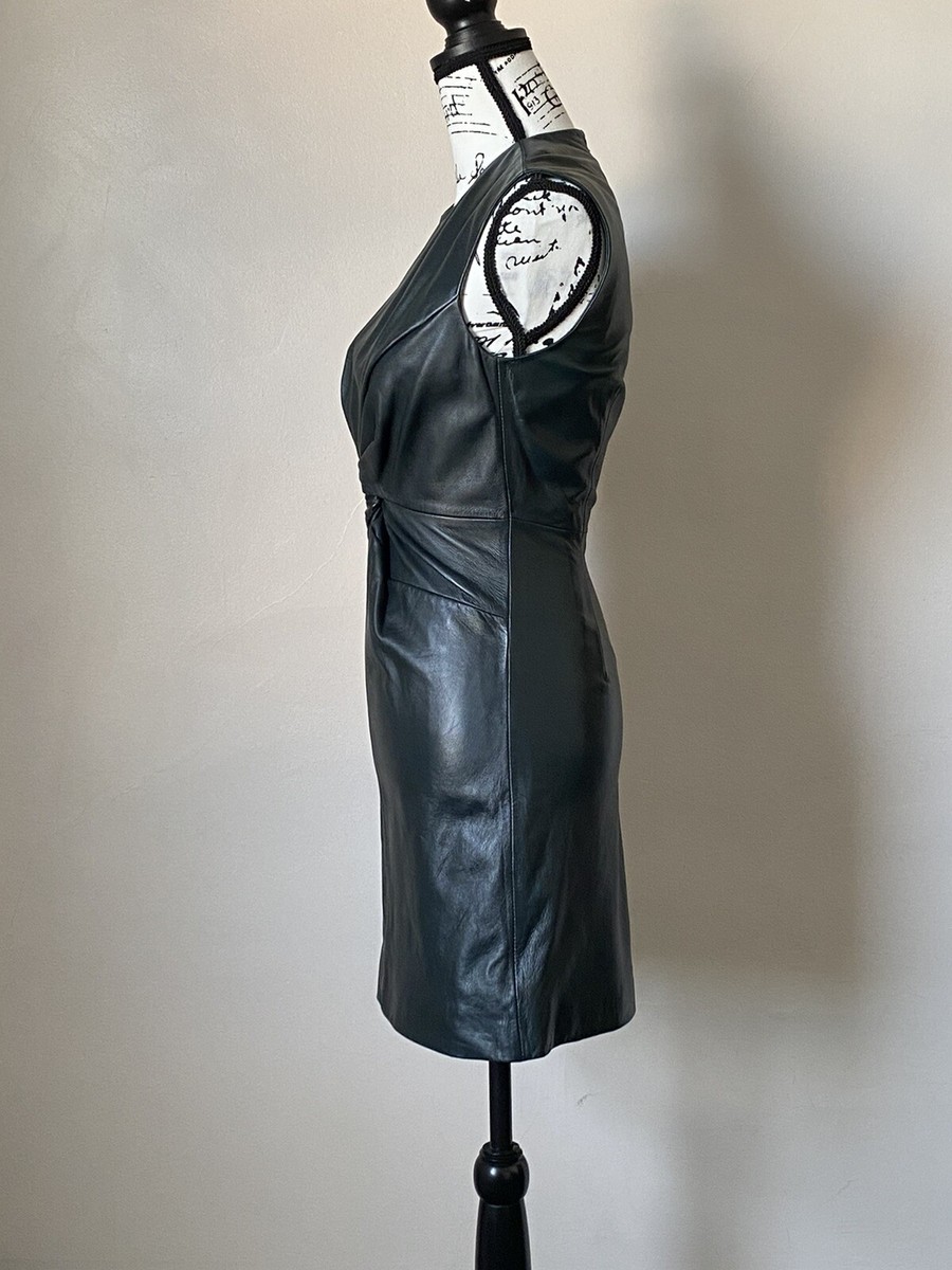 Maje Woman Twist-Front Leather Mini Dress Dark Green Size 36 | eBay