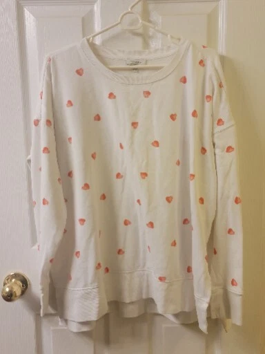 lucky brand womens cropped sweatshirt White With Red Hearts Large