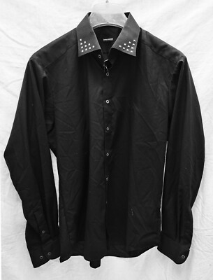 Men's shirt black studs Bruno Banani 41 42 Heine 100% cotton NP50 