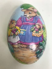 Vintage 1995 Hershey Candy Empty Tin Easter Egg Rabbits Bunny Container Bunnies