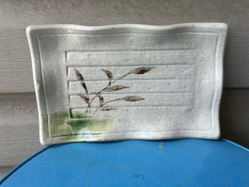 Botanical Wavy Hand Painted Art Pottery Sushi Plate Tray Dish 8"