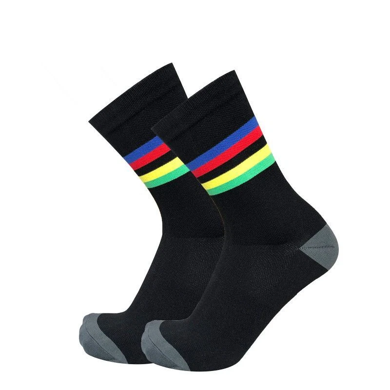 Cycling Compression Socks - Knee-High Nylon Breathable Stripes Sports Footwear - Image 3 of 4