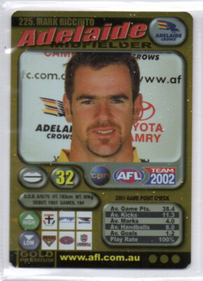 2002 AFL TEAMCOACH GOLD PARALLEL CARD - 225 Mark RICCIUTO (ADELAIDE)