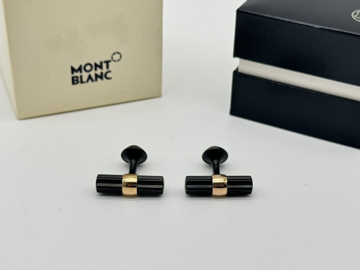 MONTBLANC 18K SOLID GOLD ONYX PEARL RARE BAR CUFFLINKS NEW 100