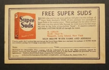 US Vintage Super Suds Colgate Palmolive Peet NJ Advertising Coupon Postal Card 