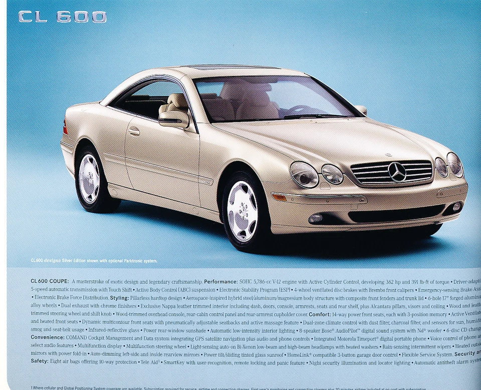2002 Mercedes Benz CL-Class CL500 CL600 CL55 AMG 40-page Car Brochure Catalog Foto 3 de 3