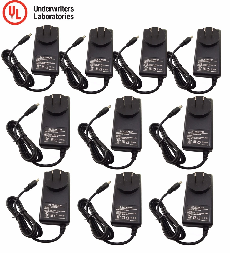 10 pcs 12V DC 3 Ampere 3000mA Power Supply Adapter Plug Size 5.5 x 2.1mm - Image 2 of 4