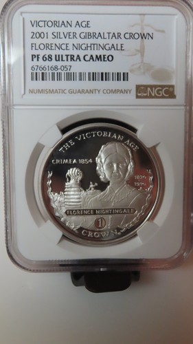 NGC PF68 Gibraltar 2001 Florence Nightingale Silver Crown Pobjoy Mint Proof - Picture 3 of 5