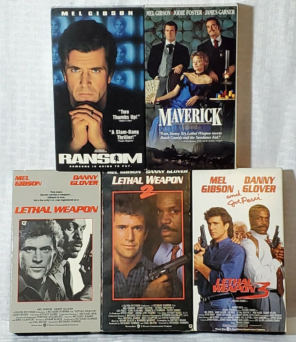 Mel Gibson VHS Movies Lethal Weapon 1, 2, 3, Ransom, MAVERICK (LOT