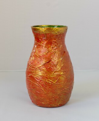 HANDMADE GLASS DECORATIVE VASE 7'' H TEXTURED ROUND HOME DECOR RED MILA LOVEART