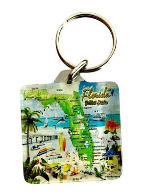 Florida Map Acrylic Square Souvenir Keychain 1.5'' X 1.5''