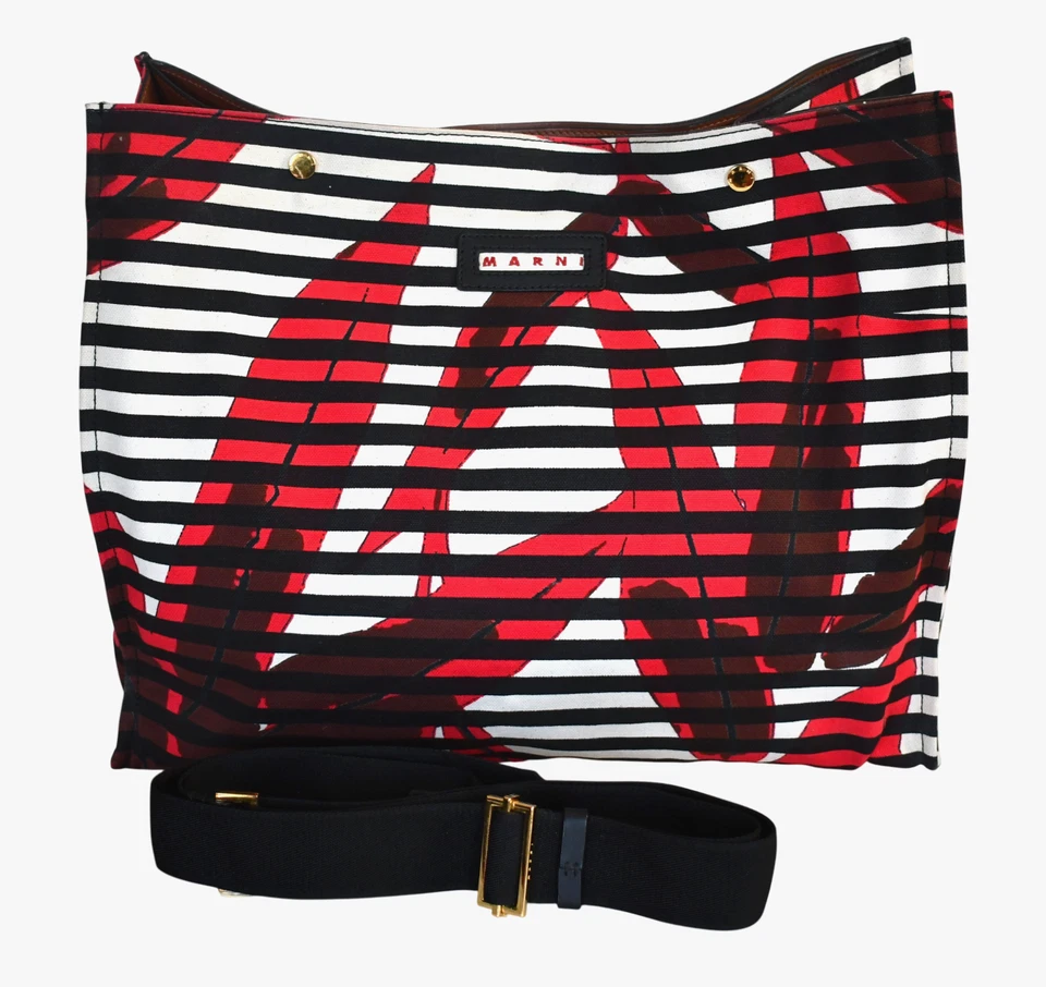 Bolso de hombro grande de compras TOTE de lona con estampado tropical/rayas MARNI