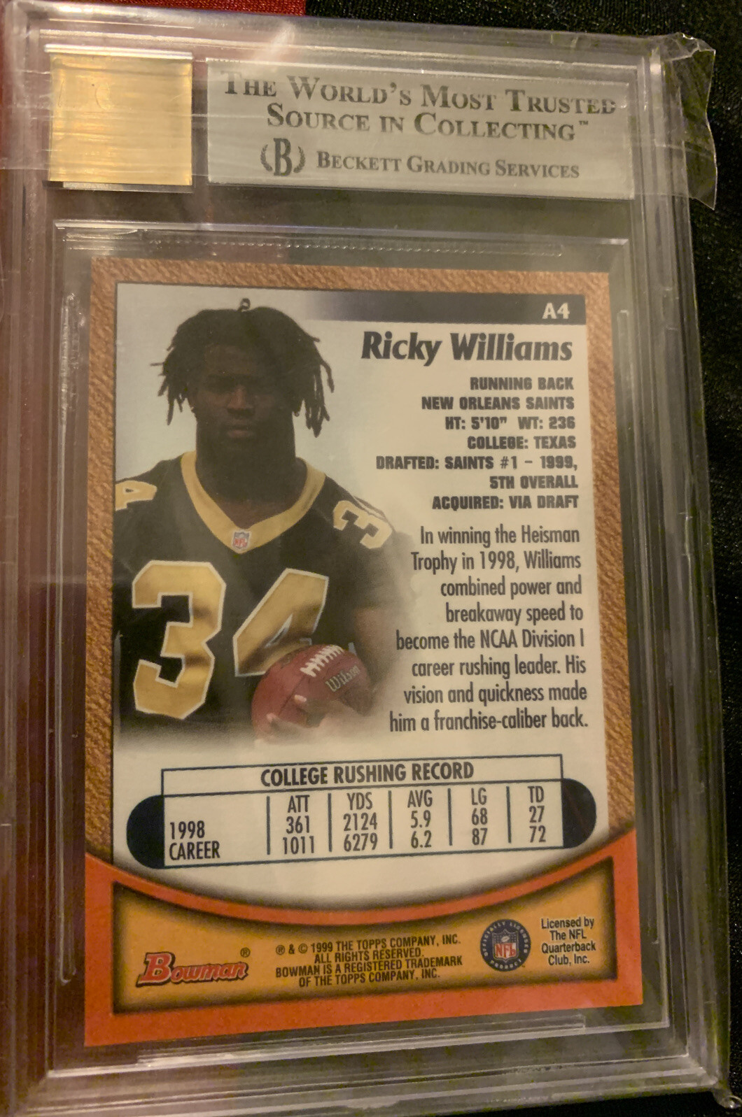 Ricky Williams Rookie Card 1999 Bowman - Autographs Ricky Williams #A4 (AU, RC) for sale online | eBay