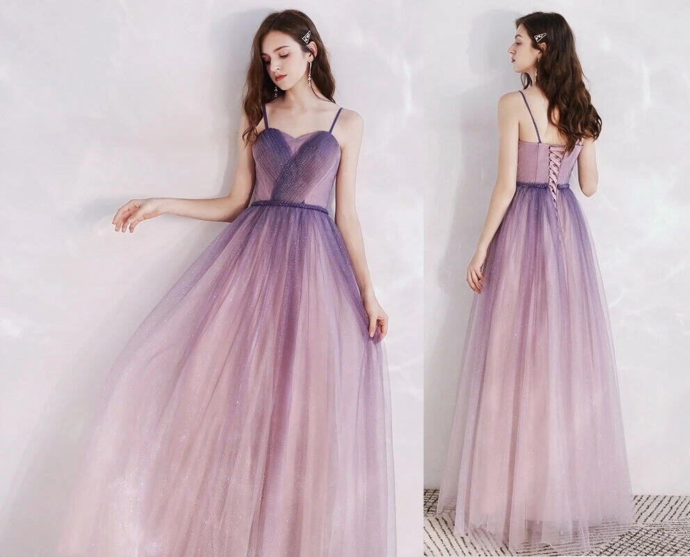 Womens Elegant Spaghetti Strap Lace Up Ombre Sparkle Dress Evening