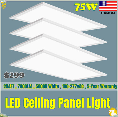 2X4FT 75W LED 7800lm 5000k White Flat Panel Recessed Lighting Drop Ceiling Light