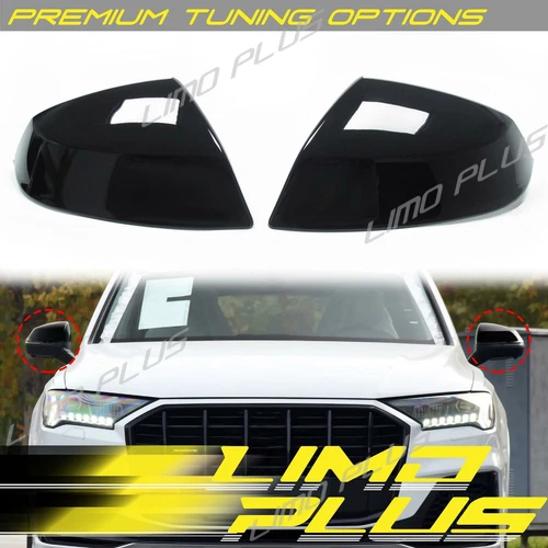 Gloss Black Mirror Cover Caps for Audi Q5 SQ5 Q7 SQ7 2018-2025 w/ Lane Assist