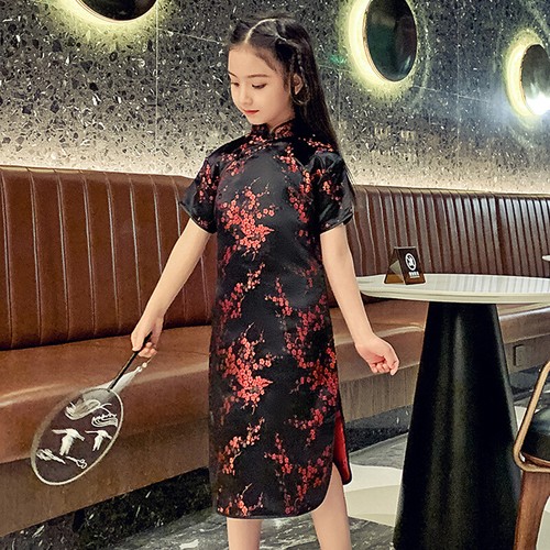 Girls Summer Qipao Dress Chinese Traditional Silk Satin Cheongsam Princess Gown - Picture 2 of 15