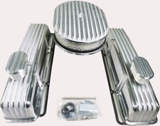 58-86 Sbc Chevy Finned Tall Valve Coversgasket 15 Air Cleaner Breather Kit