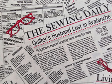 Black  White  Read Allover Fabric Newspaper Glasses Cotton Quilt Fabric BTY