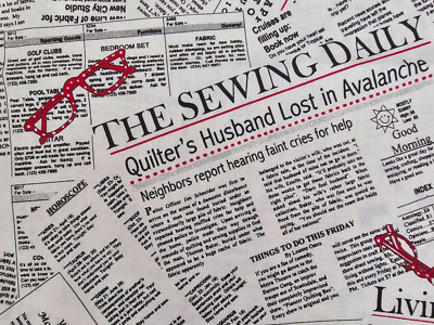 Black & White & Read Allover Fabric Newspaper Glasses Cotton Quilt Fabric BTY