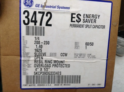 NEW GE Motors 5KCP39DG3334ES Furnace Blower Motor 1/4HP 1625RPM 208V 1PH