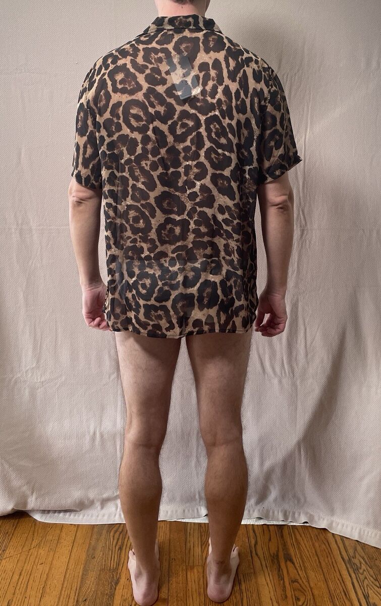 Fever City Men's Leopard Print Size L Sheer See Through SS Fever City Men's Leopard Print Size L Sheer See Through SS