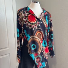WinWin Button Sleeve Tunic Top Floral Print Long Sleeve S-M
