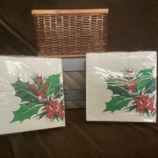 Vintage Avon Gift Collection 50 3-Ply Holly Napkins in Basket NOS NIB