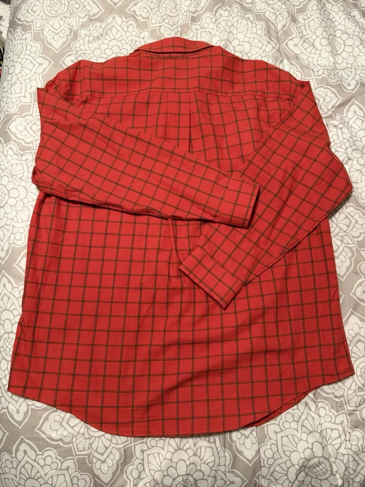 Camisa Orvis Hombre XL Naranja Cuadros Colección Signature Mezcla Algodón Lana Foto 4 de 4