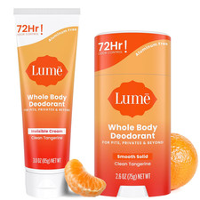 Lume Whole Body Deodorant Cream Tube, Solid Stick - 3Oz and 2.6Oz Tangerine