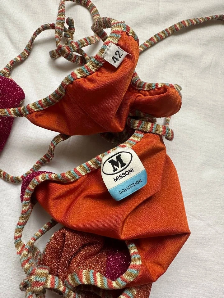 Auténtico conjunto de bikini reversible MISSONI LAME fucsia y bronce talla 42 it $565 Foto 2 de 3