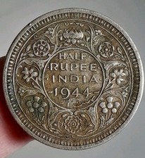 George VI 1944 Indian Half Rupee, .500 Silver