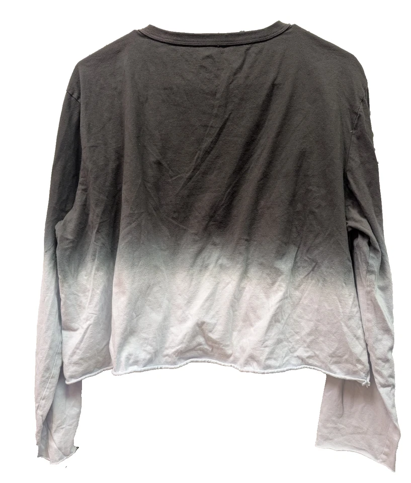 Ivory Ella Long Sleeve Cropped Top Ombre Gray White Athleisure Yoga Whimsigoth - Image 2 of 4