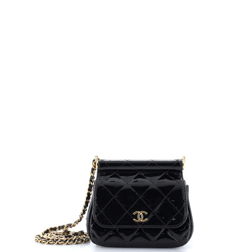 Chanel CC Frame Flap Clutch with Chain Quilted Patent