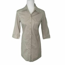 Gap Stretch Womens Tan Cotton 3/4 Sleeves Button Front Casual Shirt Dress Size 4