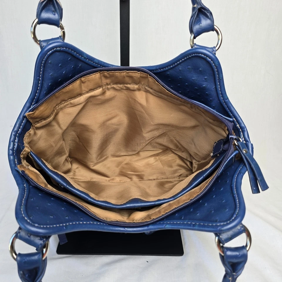 Bolso Hobo Multisac Bolso de Mano Imitación Cuero Vinilo Puntos Azules 12" x 5" x 12" Foto 4 de 4