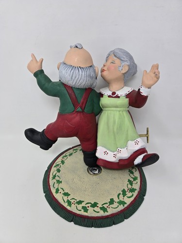 Vintage Keramik Weihnachten Tanzen Santa & Mrs. Claus 9" Spieluhr Figur LESEN - Bild 4 von 7