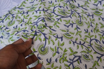 NO TARRIF CHARGES 100%  ZK_142  Hand Block Print 100%Cotton 4 Yard Fabric