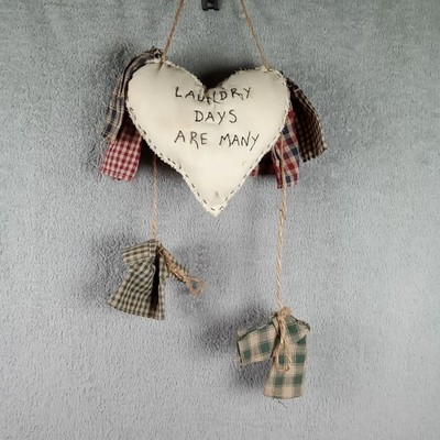 Rustic Primitive Laundry Days Are Many Heart Wall Hanging Plaid Fabric Decor